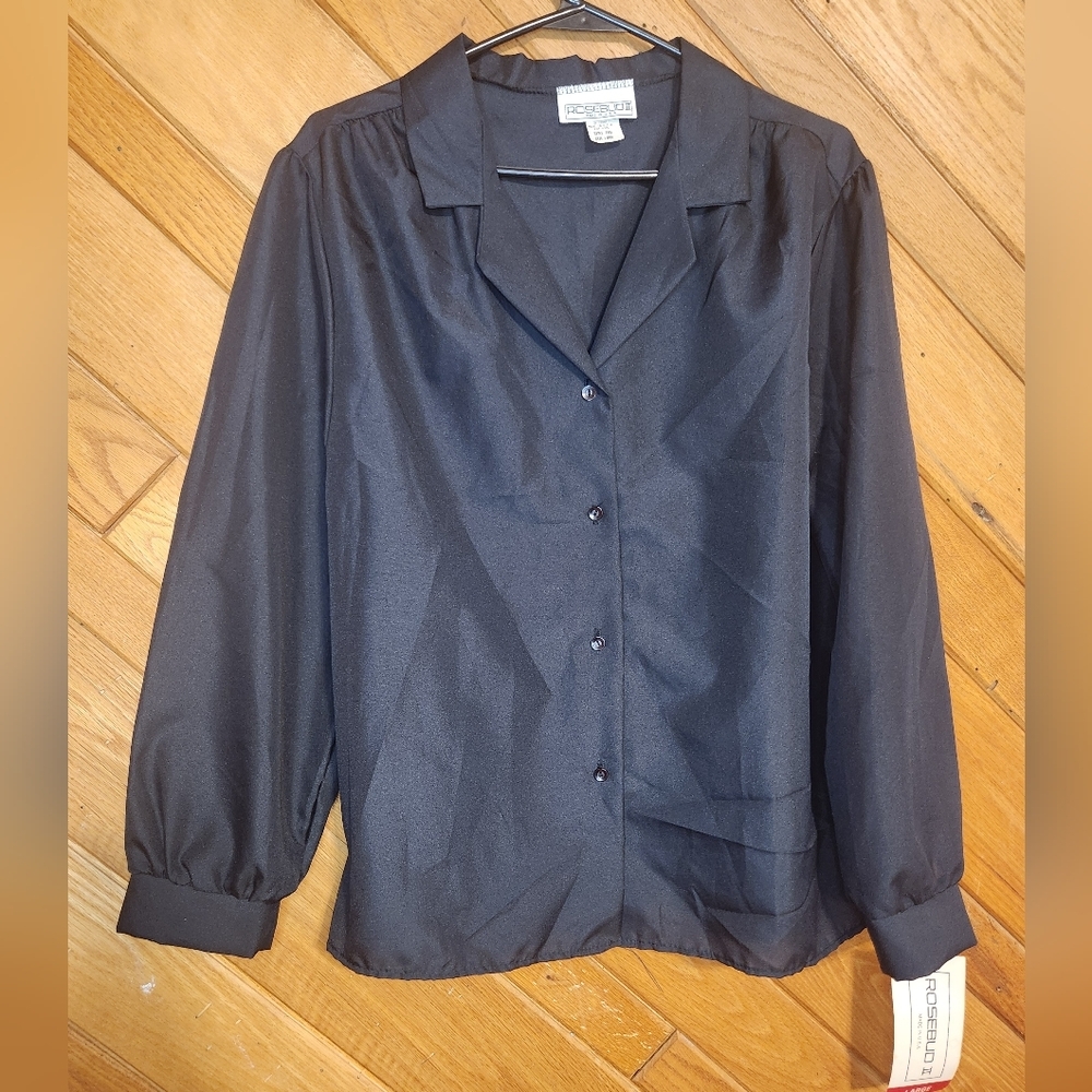 Rosebud II vintage black sheer large button down long sleeved shirt